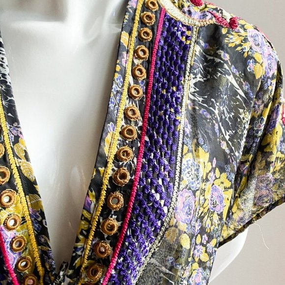 Free People Sheer Floral Embroidered Plunging Neck Back Maxi Dress 2 - Picture 4 of 9